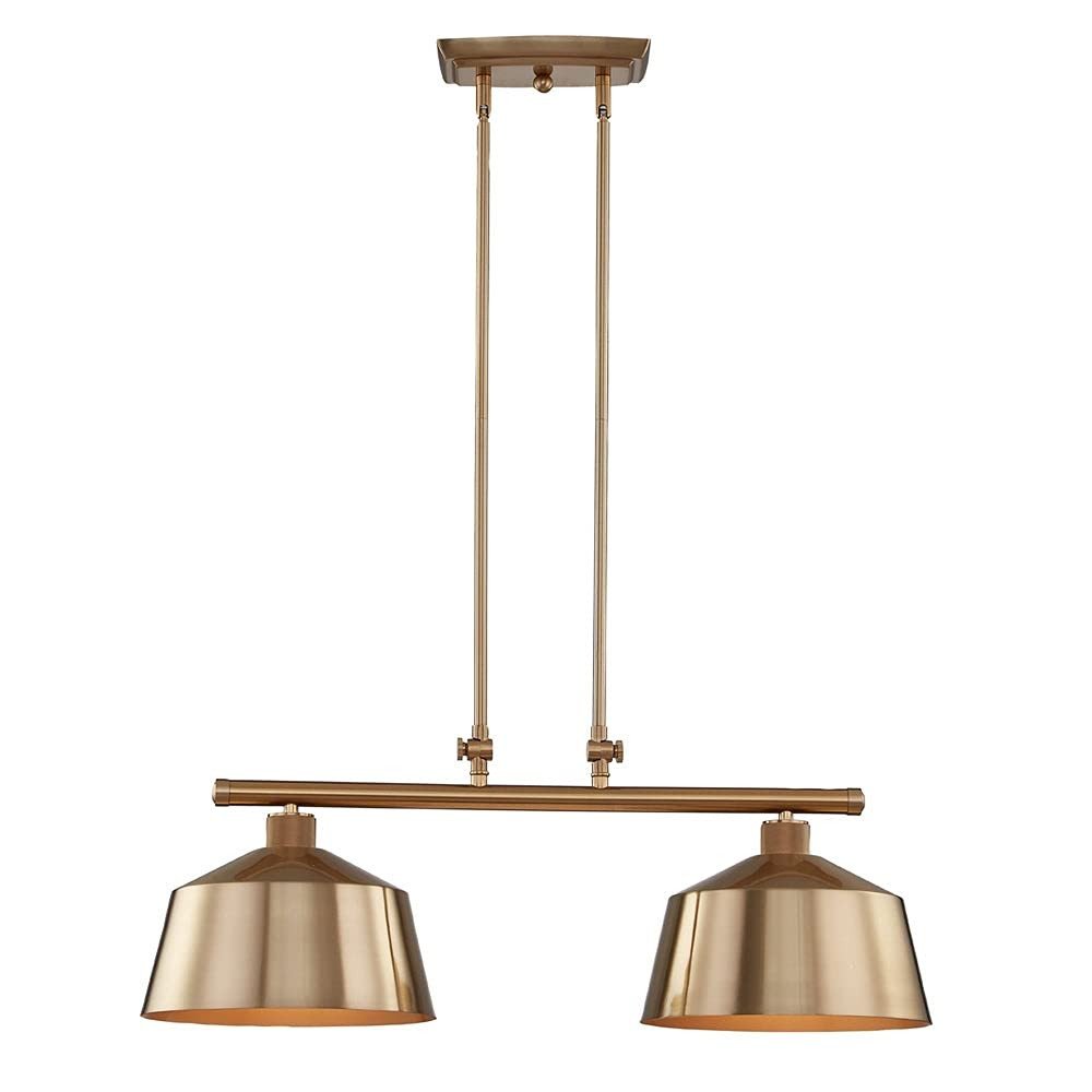 Gold Kitchen Island Two Light Metal Dimmable Chandelier With Gold Shades — view 1