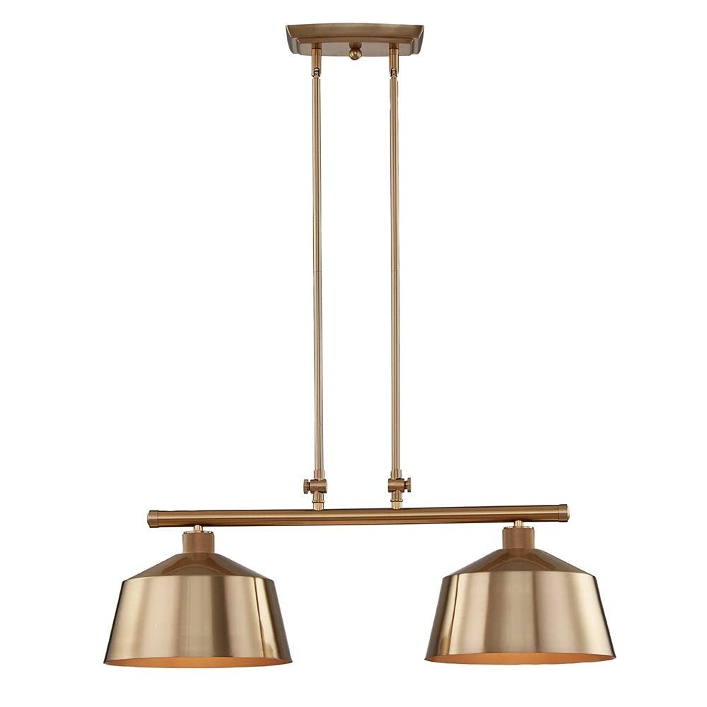 Gold Kitchen Island Two Light Metal Dimmable Chandelier With Gold Shades — view 2
