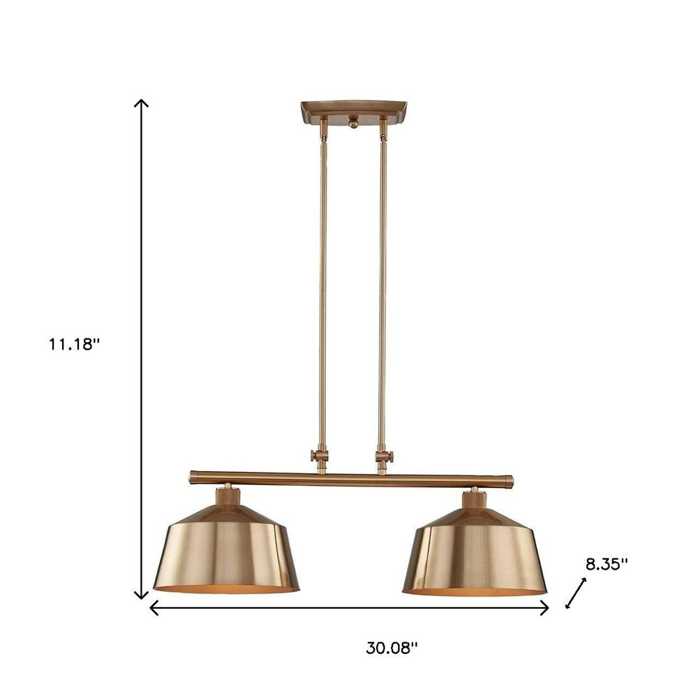 Gold Kitchen Island Two Light Metal Dimmable Chandelier With Gold Shades — view 6