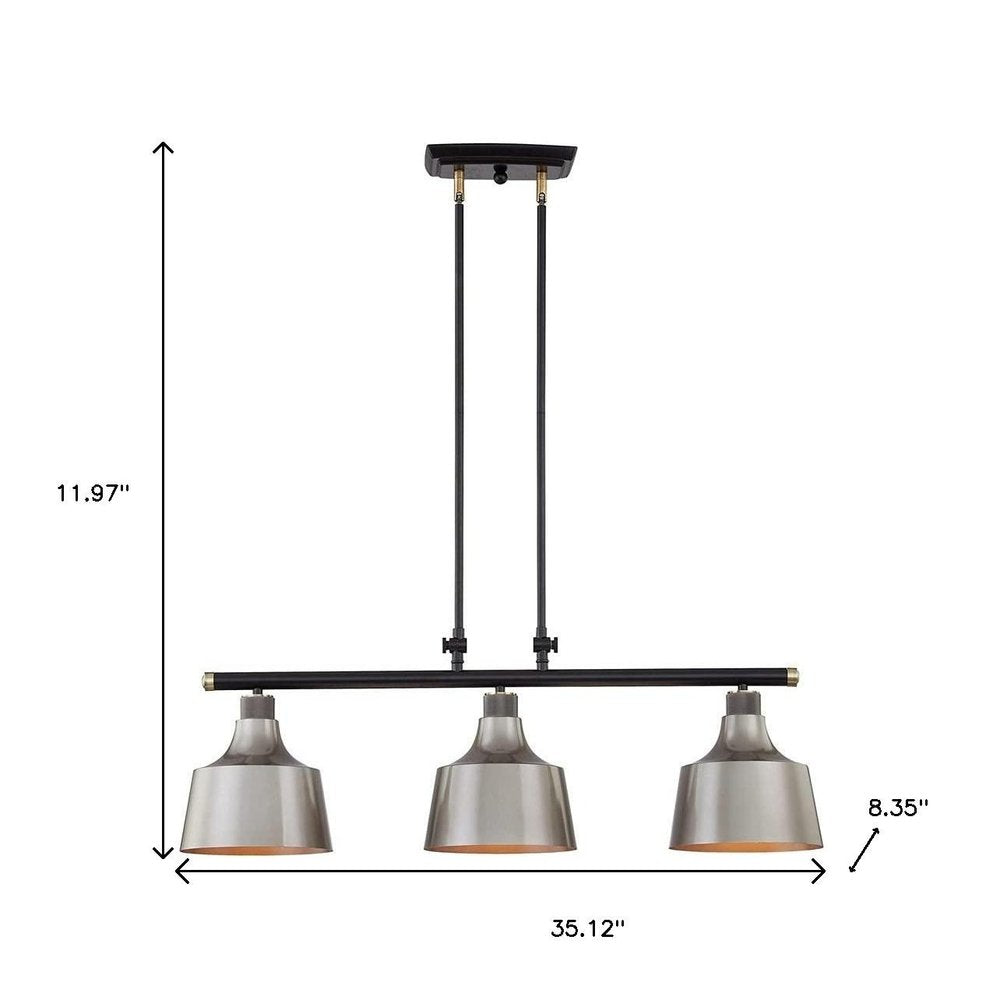 Black And Gray Kitchen Island Three Light Metal Dimmable Chandelier With Gray Shades — view 5