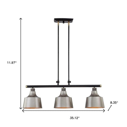 Black And Gray Kitchen Island Three Light Metal Dimmable Chandelier With Gray Shades