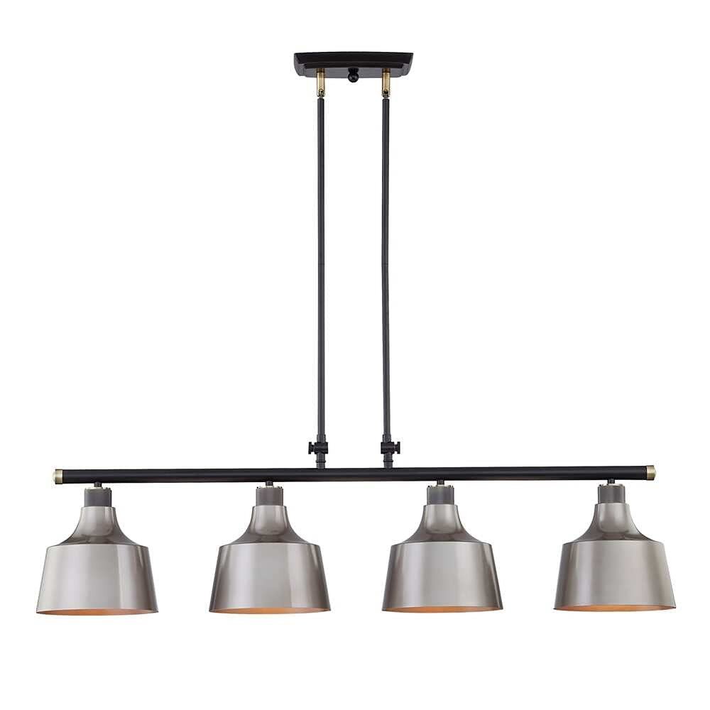 Black And Gray Kitchen Island Four Light Metal Dimmable Chandelier With Gray Shades — view 1
