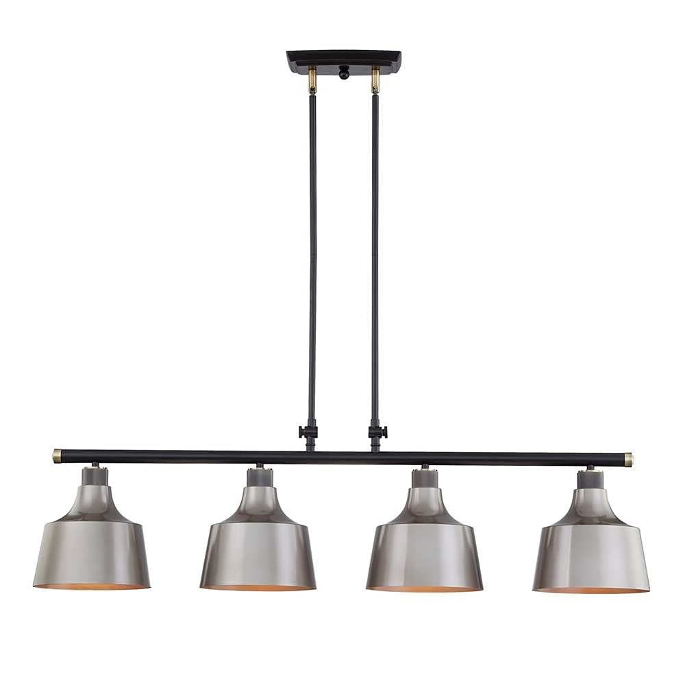 Black And Gray Kitchen Island Four Light Metal Dimmable Chandelier With Gray Shades — view 2