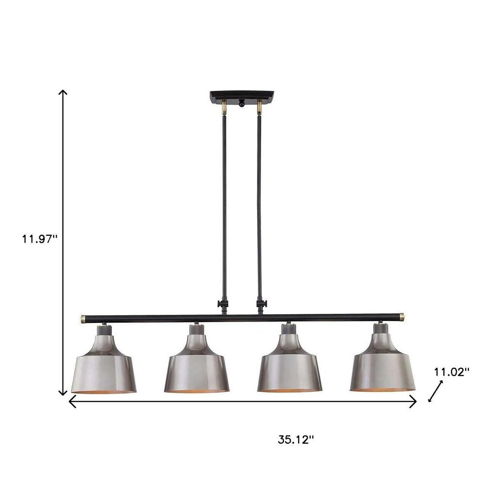 Black And Gray Kitchen Island Four Light Metal Dimmable Chandelier With Gray Shades — view 3