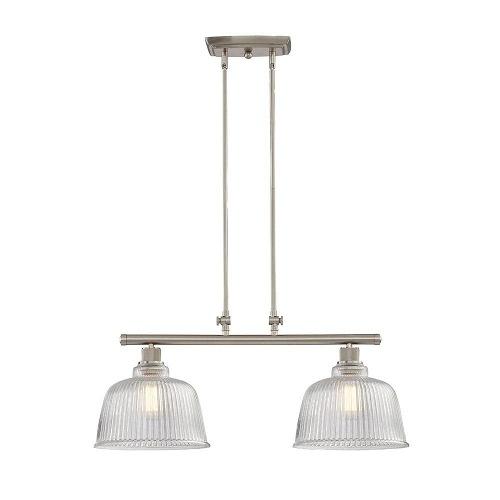 Nickel Kitchen Island Two Light Metal and Transparent Glass Dimmable Chandelier With Clear Shades — view 1