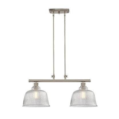 Nickel Kitchen Island Two Light Metal and Transparent Glass Dimmable Chandelier With Clear Shades