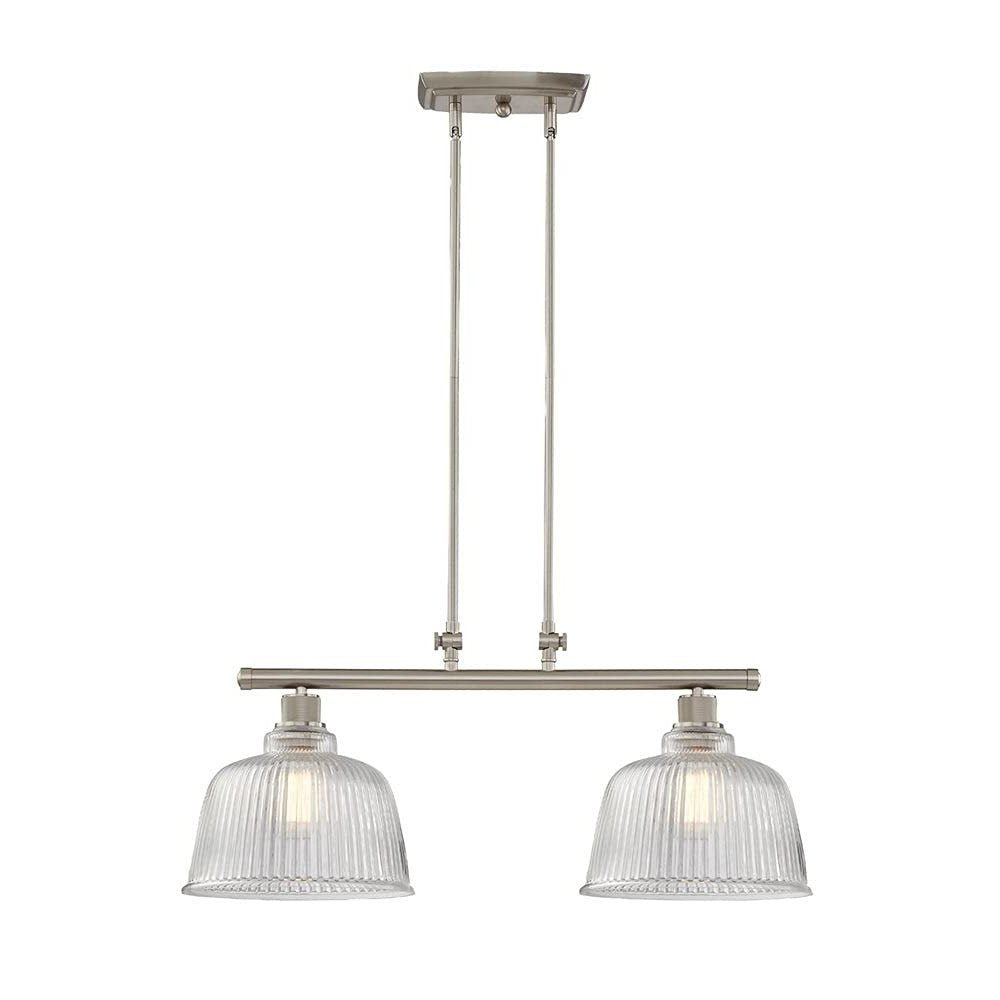 Nickel Kitchen Island Two Light Metal and Transparent Glass Dimmable Chandelier With Clear Shades — view 3