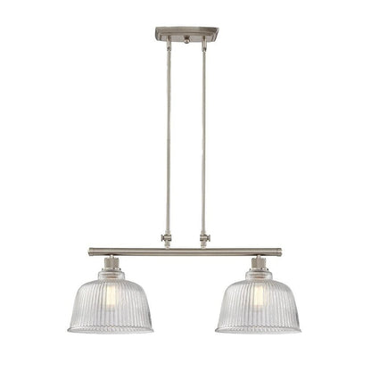 Nickel Kitchen Island Two Light Metal and Transparent Glass Dimmable Chandelier With Clear Shades