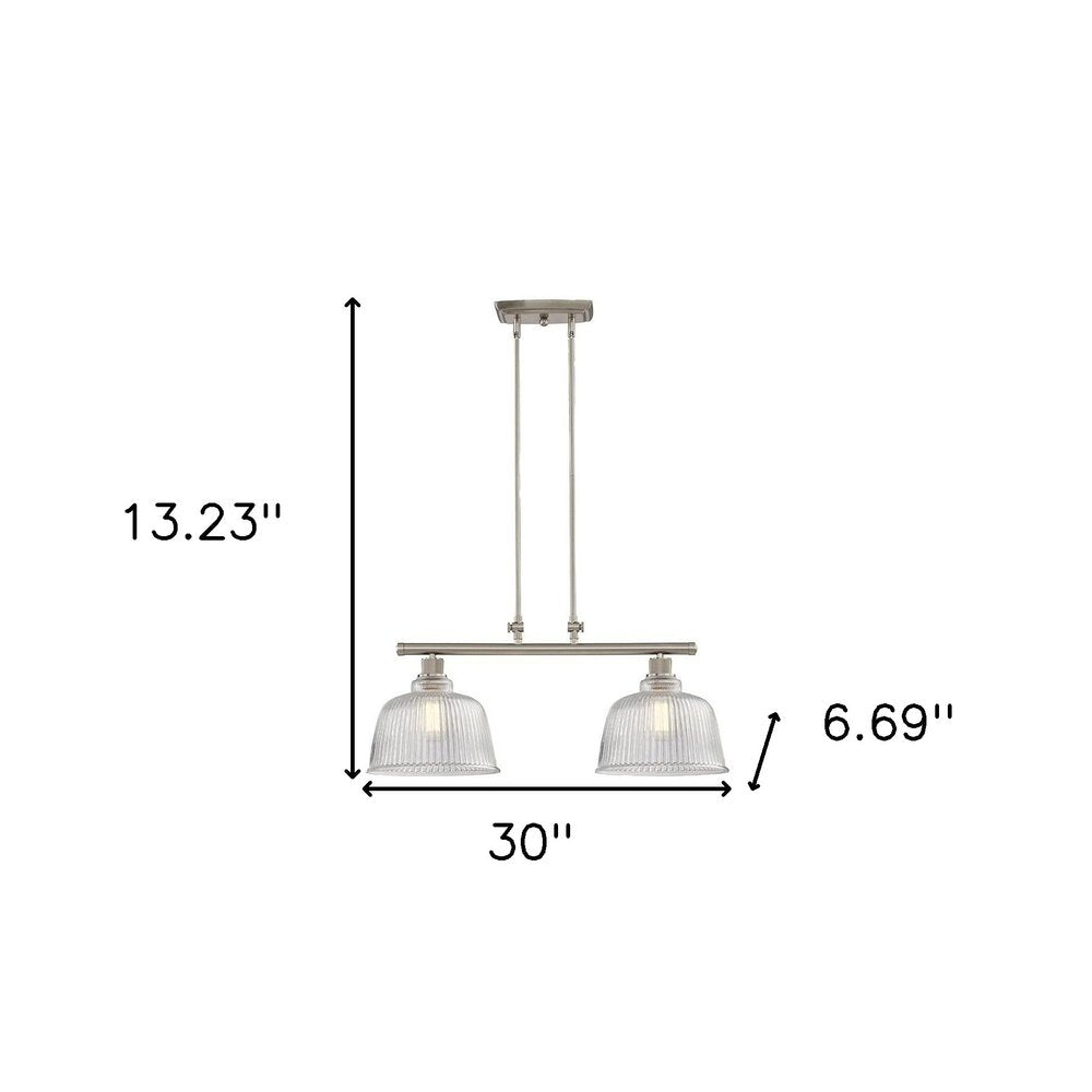 Nickel Kitchen Island Two Light Metal and Transparent Glass Dimmable Chandelier With Clear Shades — view 6