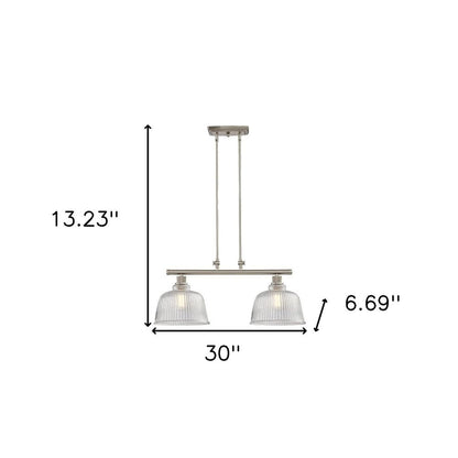 Nickel Kitchen Island Two Light Metal and Transparent Glass Dimmable Chandelier With Clear Shades