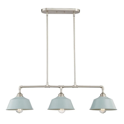 Nickel Kitchen Island Three Light Metal Dimmable Chandelier With Light Blue Shades