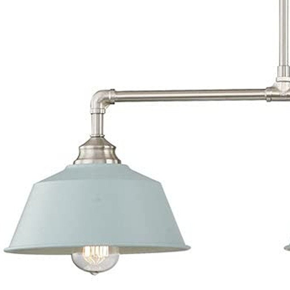 Nickel Kitchen Island Three Light Metal Dimmable Chandelier With Light Blue Shades — view 3
