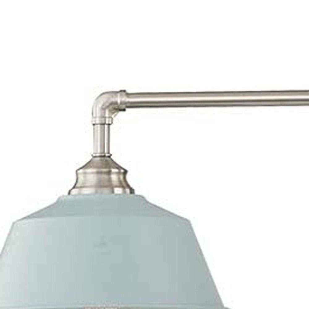 Nickel Kitchen Island Three Light Metal Dimmable Chandelier With Light Blue Shades — view 4