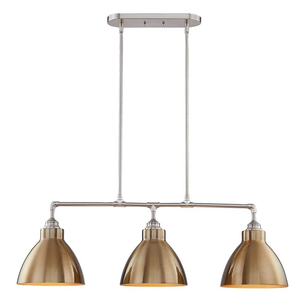 Gold And Silver Kitchen Island Three Light Metal Dimmable Chandelier With Gold Shades — view 1