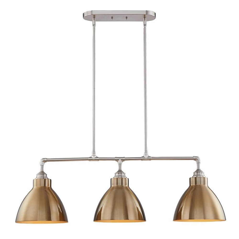 Gold And Silver Kitchen Island Three Light Metal Dimmable Chandelier With Gold Shades — view 3