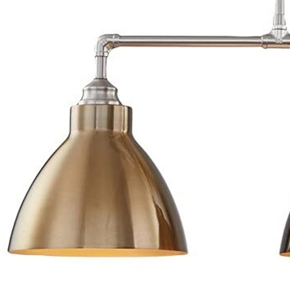 Gold And Silver Kitchen Island Three Light Metal Dimmable Chandelier With Gold Shades — view 4