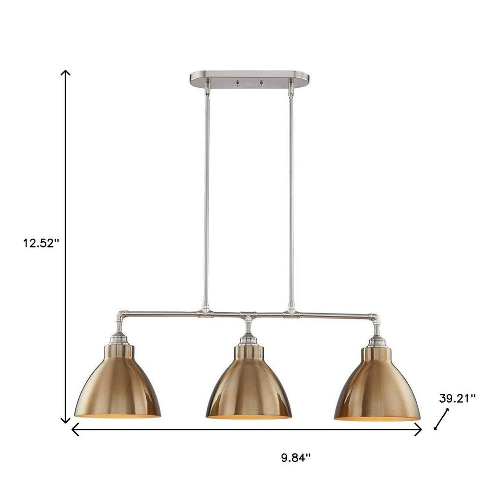 Gold And Silver Kitchen Island Three Light Metal Dimmable Chandelier With Gold Shades — view 6