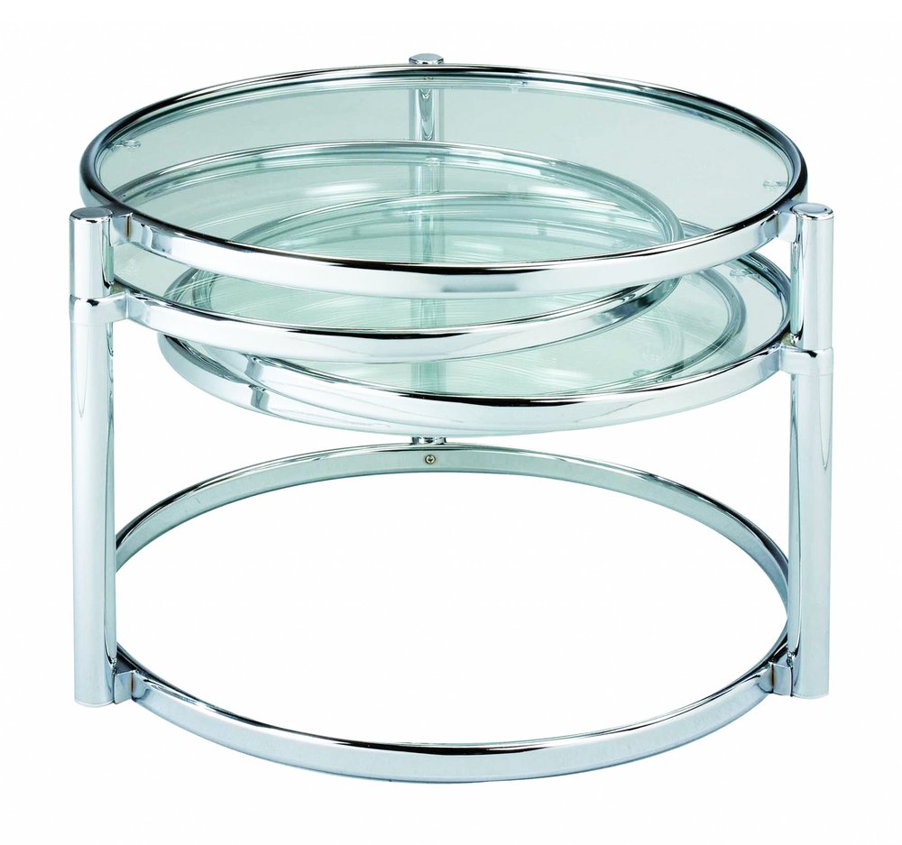 60" Clear And Silver Glass And Steel Round Nested Coffee Tables With Three Shelves HomeRoots