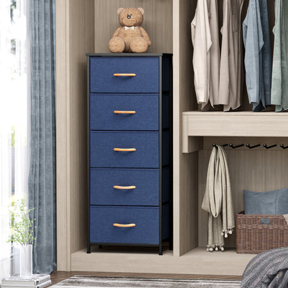 18" Blue and Black Steel and Fabric Five Drawer Chest