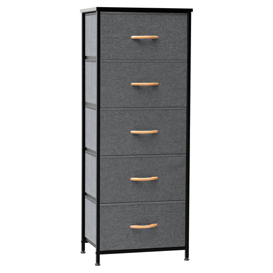 18" Gray and Black Steel and Fabric Five Drawer Chest