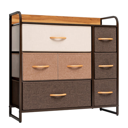 32" Brown Steel and Fabric Seven Drawer Dresser