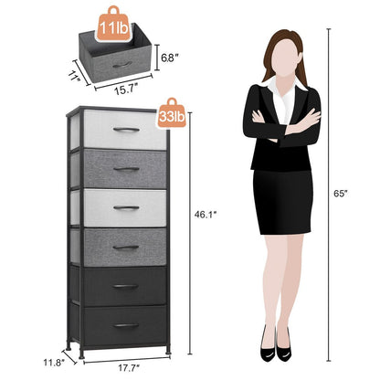 18" Gray and Black Steel and Fabric Six Drawer Chest HomeRoots