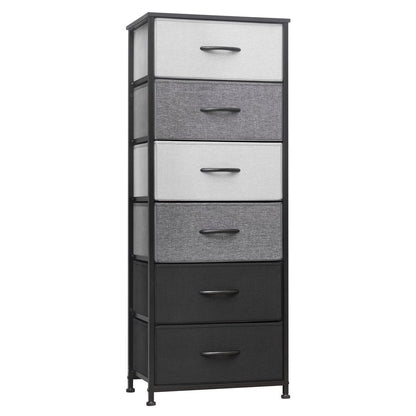 18" Gray and Black Steel and Fabric Six Drawer Chest HomeRoots