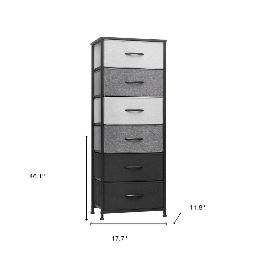 18" Gray and Black Steel and Fabric Six Drawer Chest HomeRoots