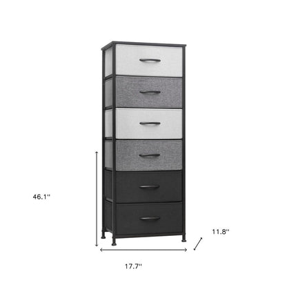 18" Gray and Black Steel and Fabric Six Drawer Chest HomeRoots