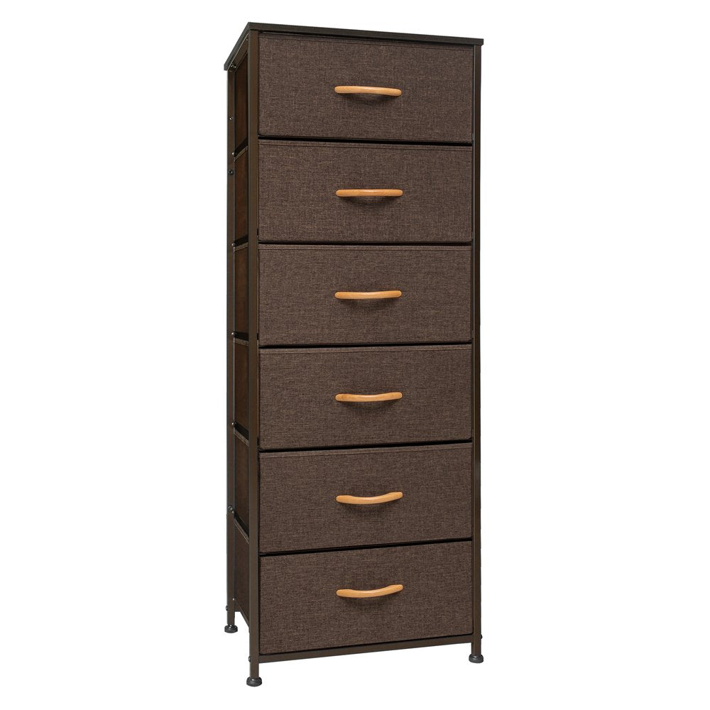 18" Brown Steel and Fabric Six Drawer Chest HomeRoots