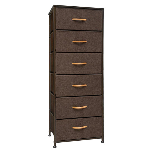 18" Brown Steel and Fabric Six Drawer Chest HomeRoots