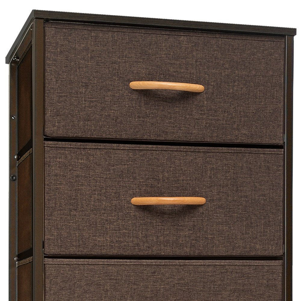 18" Brown Steel and Fabric Six Drawer Chest HomeRoots
