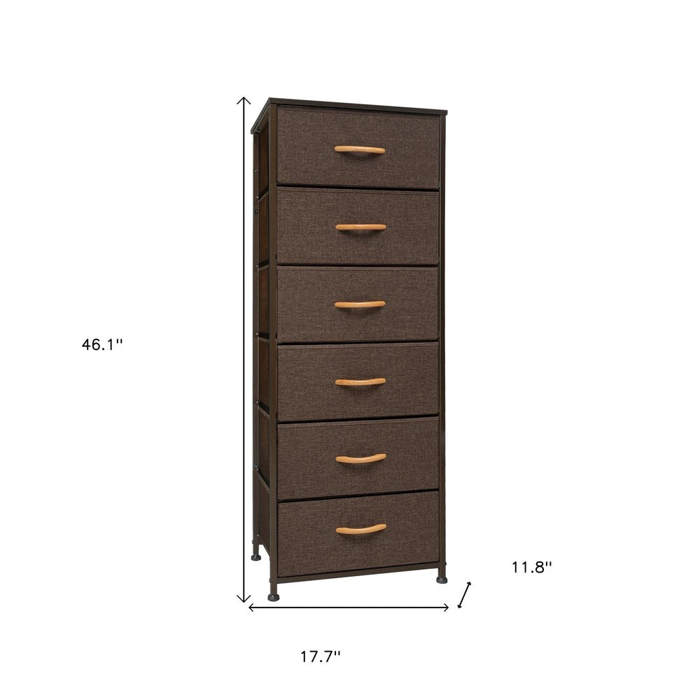 18" Brown Steel and Fabric Six Drawer Chest HomeRoots