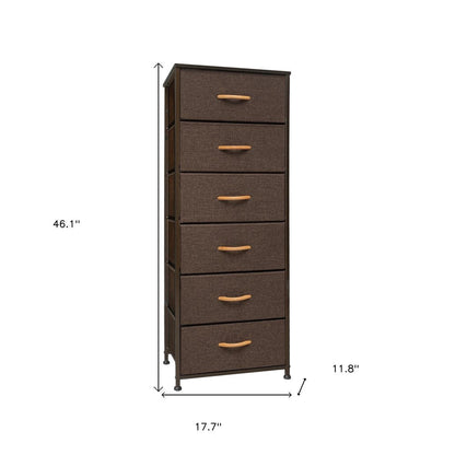 18" Brown Steel and Fabric Six Drawer Chest HomeRoots