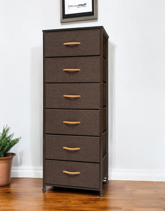 18" Brown Steel and Fabric Six Drawer Chest HomeRoots