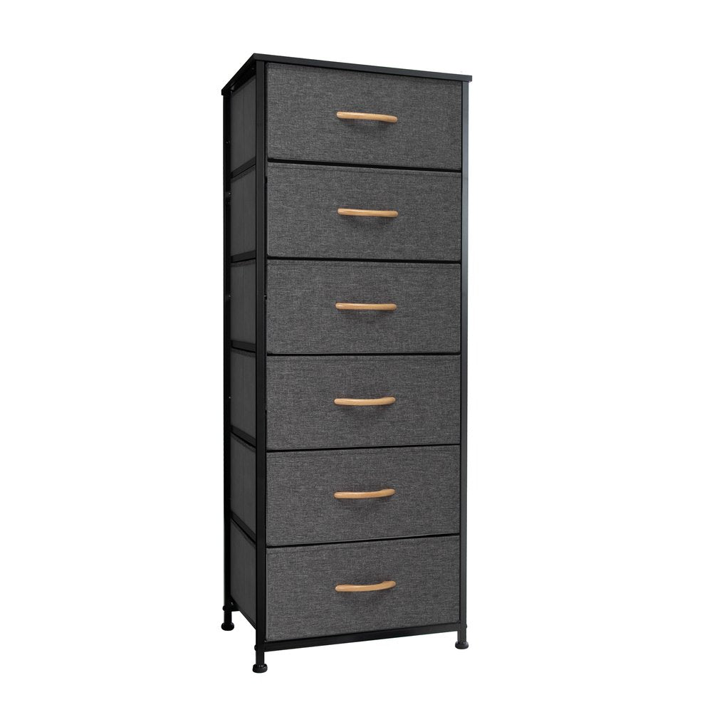 18" Gray And Black Steel and Fabric Six Drawer Dresser HomeRoots