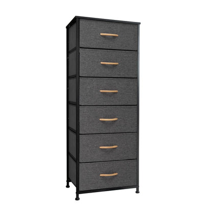 18" Gray And Black Steel and Fabric Six Drawer Dresser HomeRoots