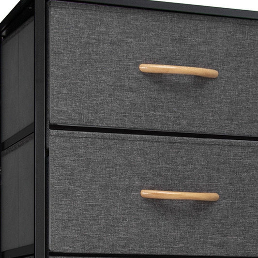 18" Gray And Black Steel and Fabric Six Drawer Dresser HomeRoots