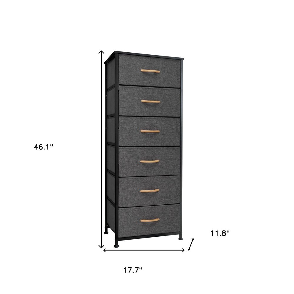 18" Gray And Black Steel And Fabric Six Drawer Dresser HomeRoots