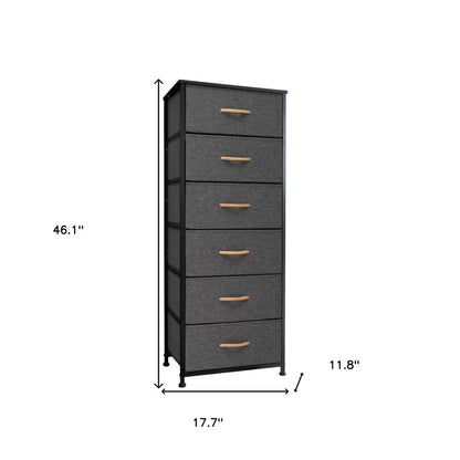 18" Gray And Black Steel And Fabric Six Drawer Dresser HomeRoots