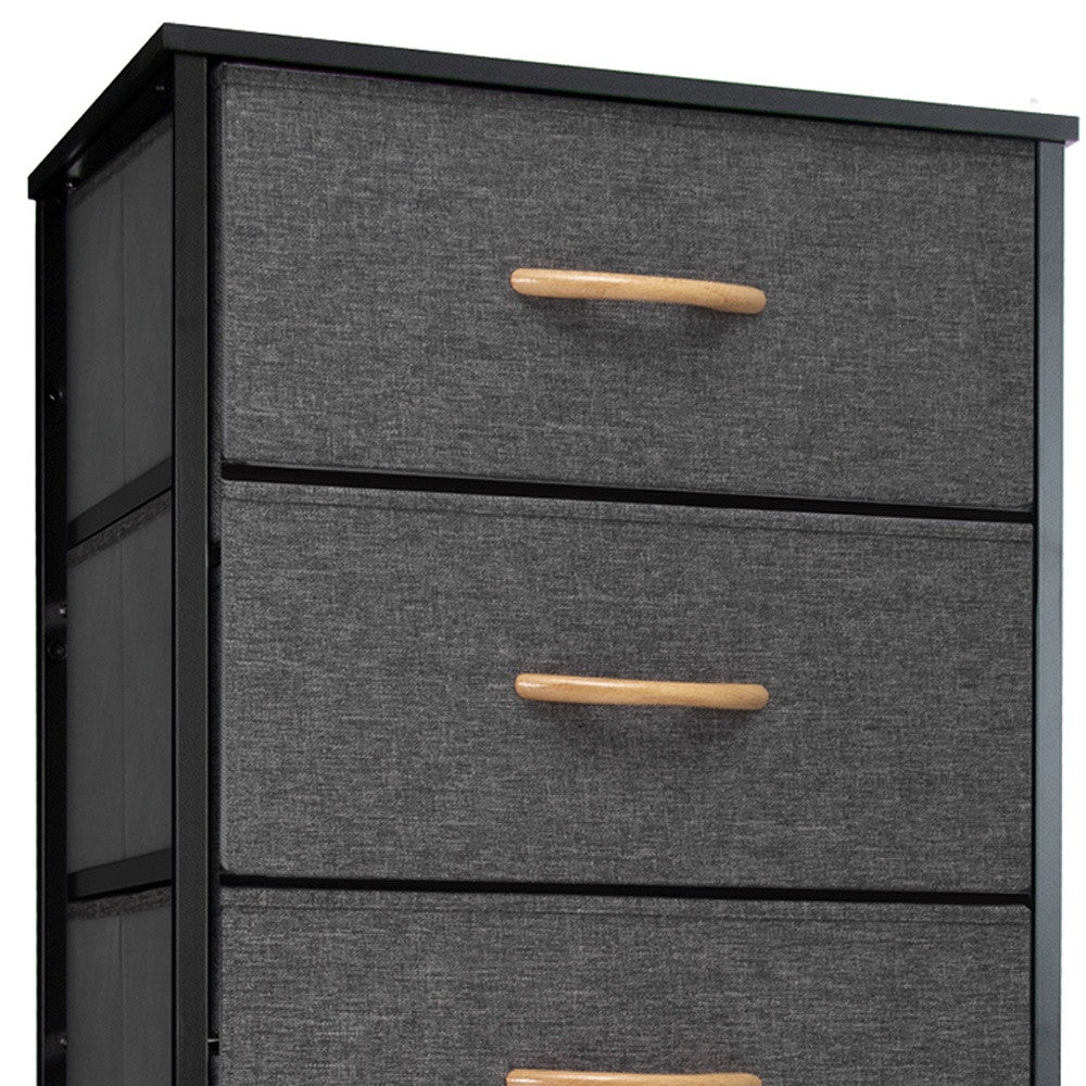 18" Gray and Black Steel and Fabric Six Drawer Chest