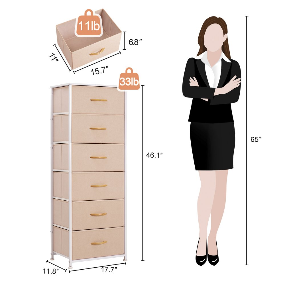 18" Pink and White Steel and Fabric Six Drawer Chest HomeRoots