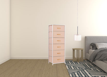 18" Pink and White Steel and Fabric Six Drawer Chest