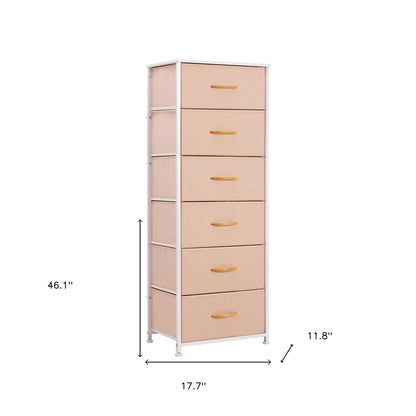 18" Pink and White Steel and Fabric Six Drawer Chest HomeRoots