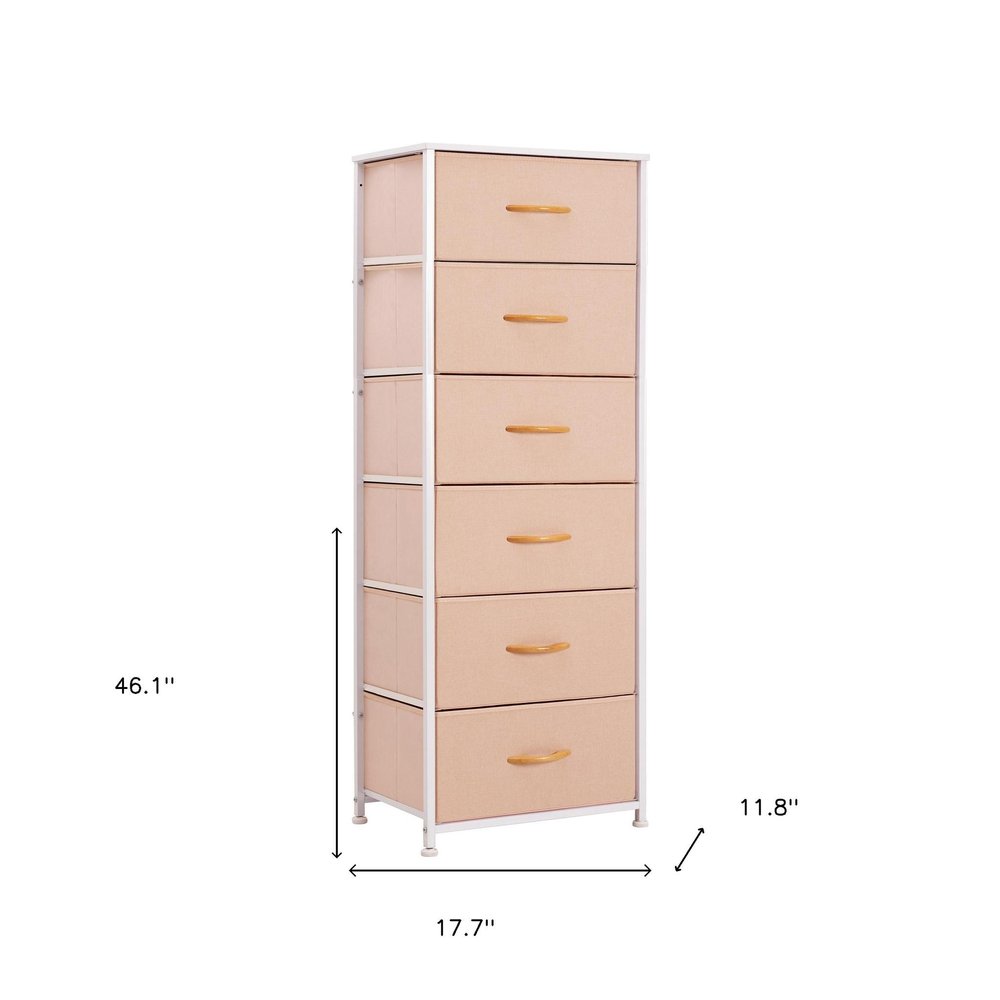 18" Pink and White Steel and Fabric Six Drawer Chest HomeRoots