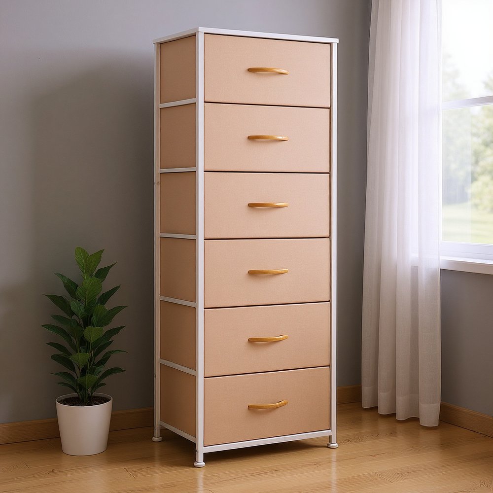 18" Pink and White Steel and Fabric Six Drawer Chest HomeRoots