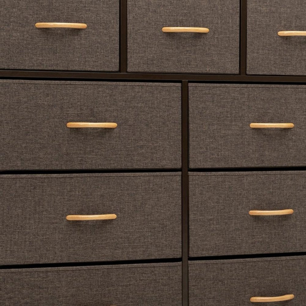 39" Brown Steel and Fabric Nine Drawer Triple Dresser HomeRoots