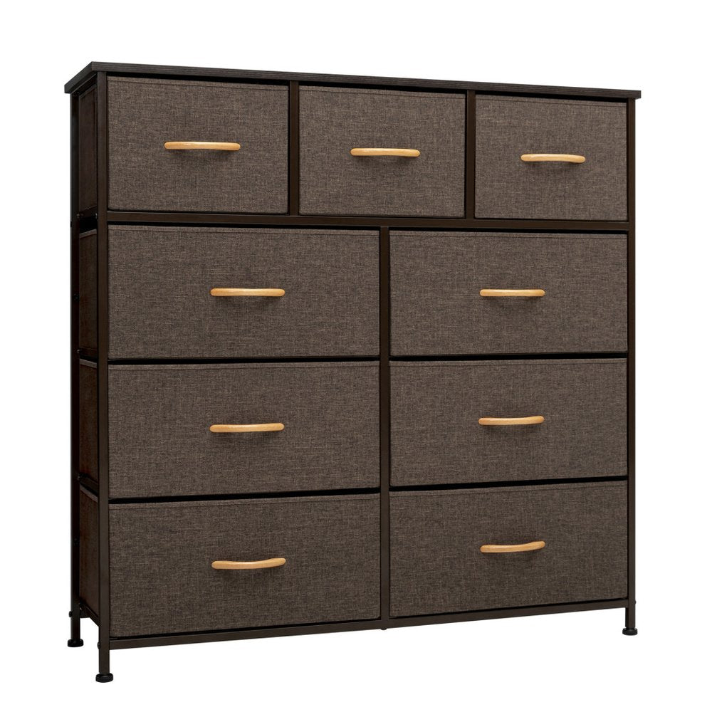 39" Brown Steel and Fabric Nine Drawer Triple Dresser HomeRoots