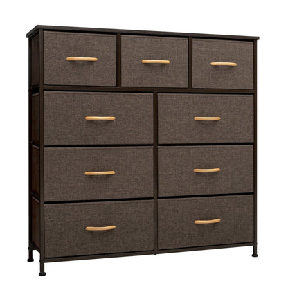 39" Brown Steel and Fabric Nine Drawer Triple Dresser HomeRoots