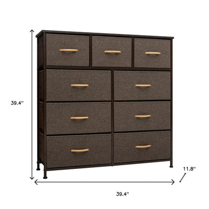 39" Brown Steel and Fabric Nine Drawer Triple Dresser HomeRoots